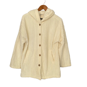 Cream Hooded Jacket Button Front – Size Large – Cellabie